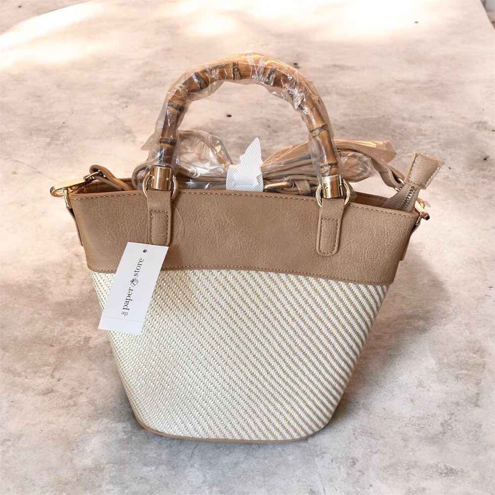The Paper Store Woven and Vegan Leather Women's Bucket Crossbody Bag NWT